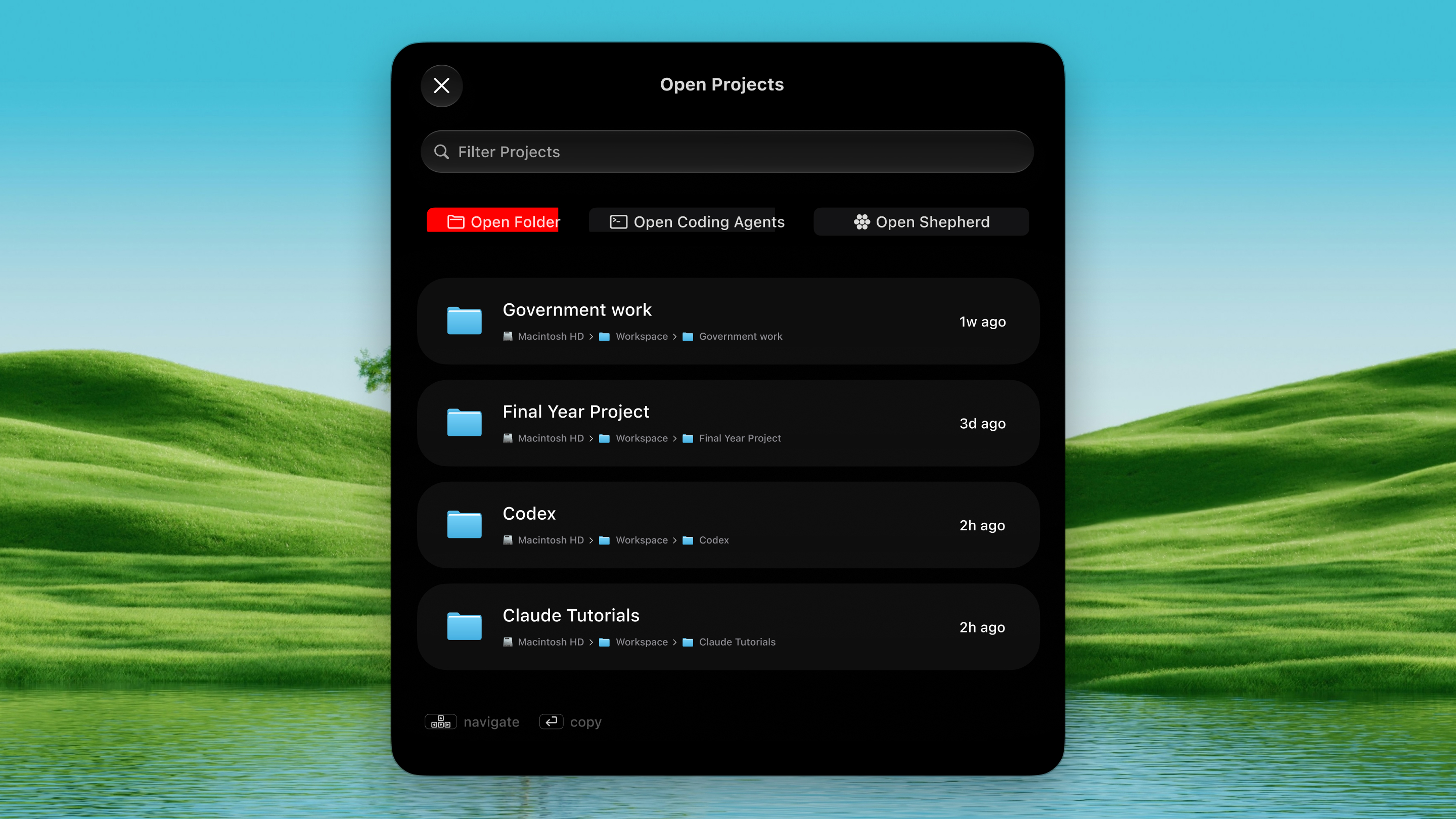 Open Project screenshot